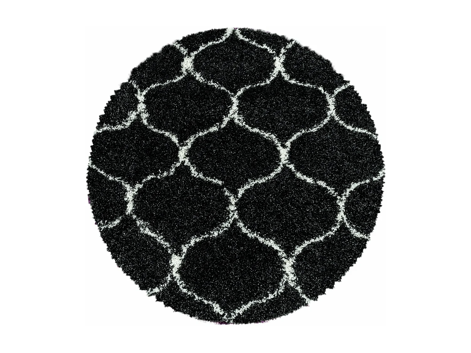 SALMA - Tapis Rond à poils longs et motifs Alhambra - Noir et Blanc 120 x 120 cm