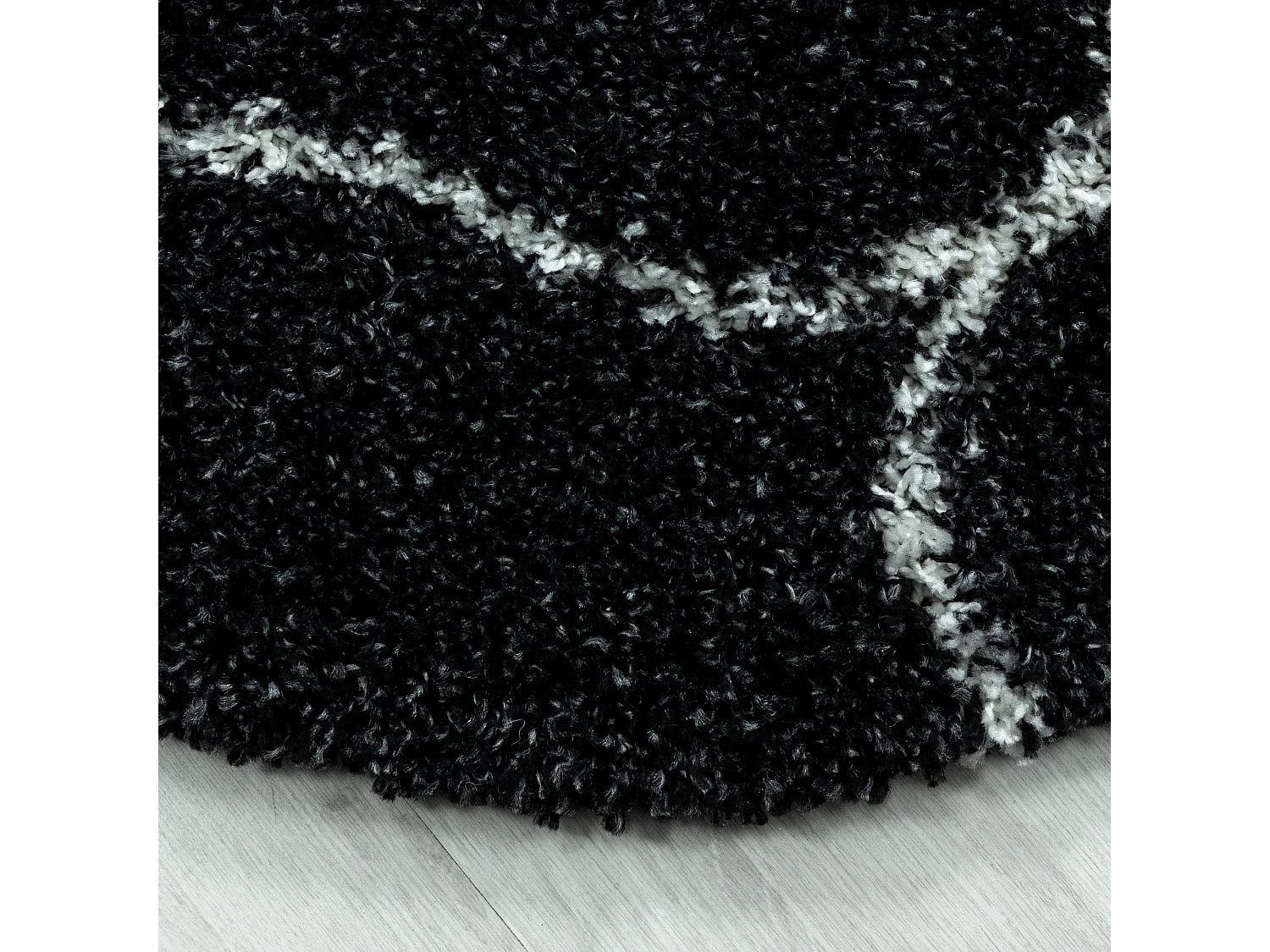 SALMA - Tapis Rond à poils longs et motifs Alhambra - Noir et Blanc 120 x 120 cm