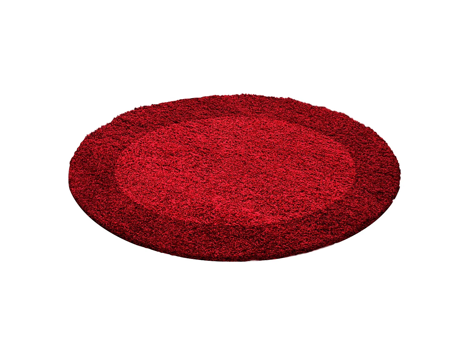 SHAGGY - Tapis à Bordures Rond - Rouge 120 x 120 cm