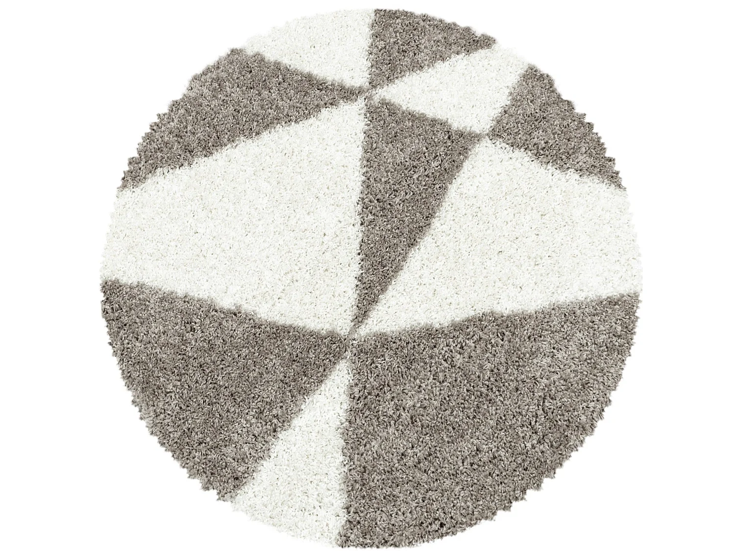 TRIANGLE - Tapis Rond à poils longs et motifs Géométrique - Beige et Blanc 120 x 120 cm