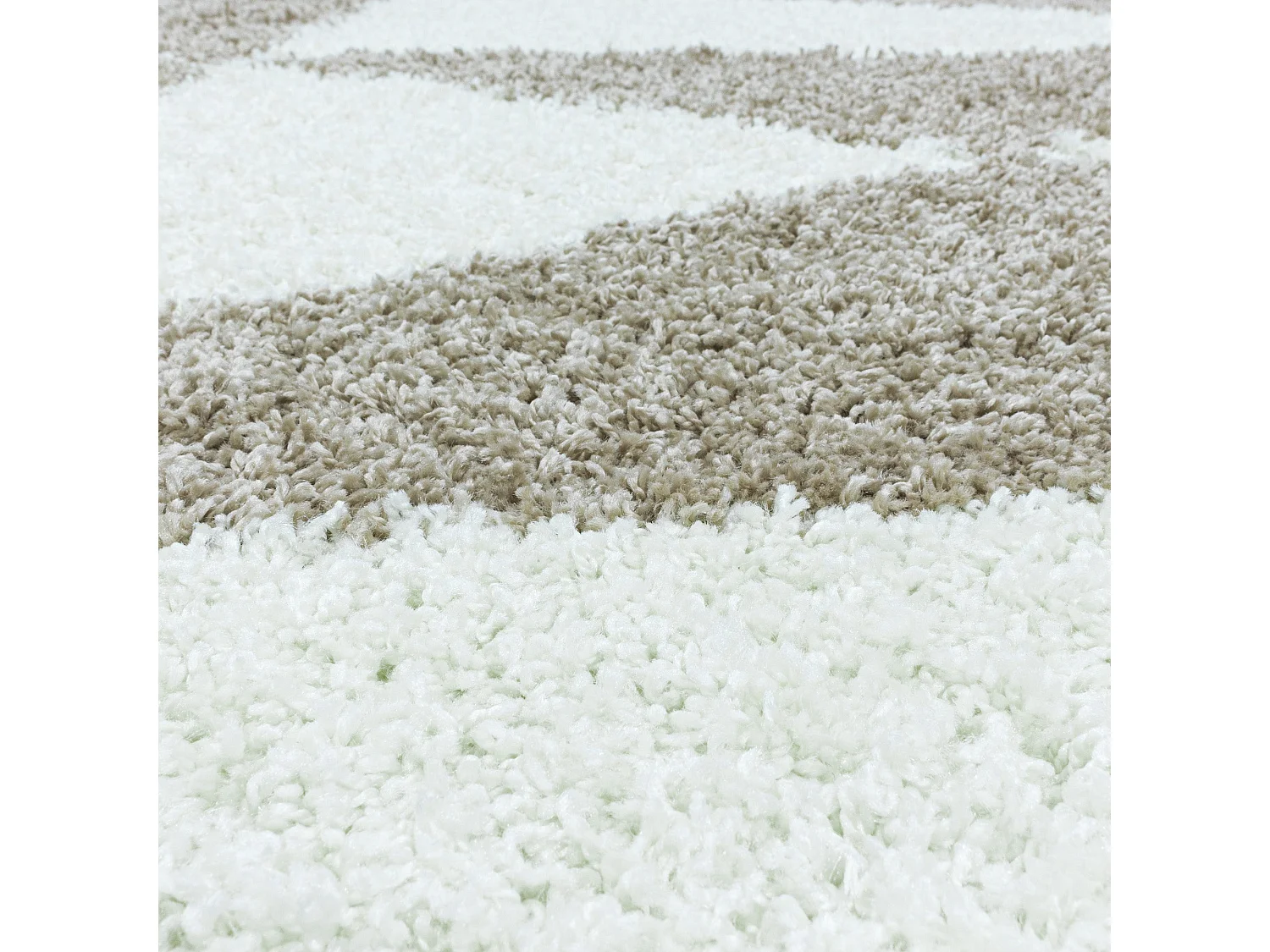 TRIANGLE - Tapis Rond à poils longs et motifs Géométrique - Beige et Blanc 120 x 120 cm