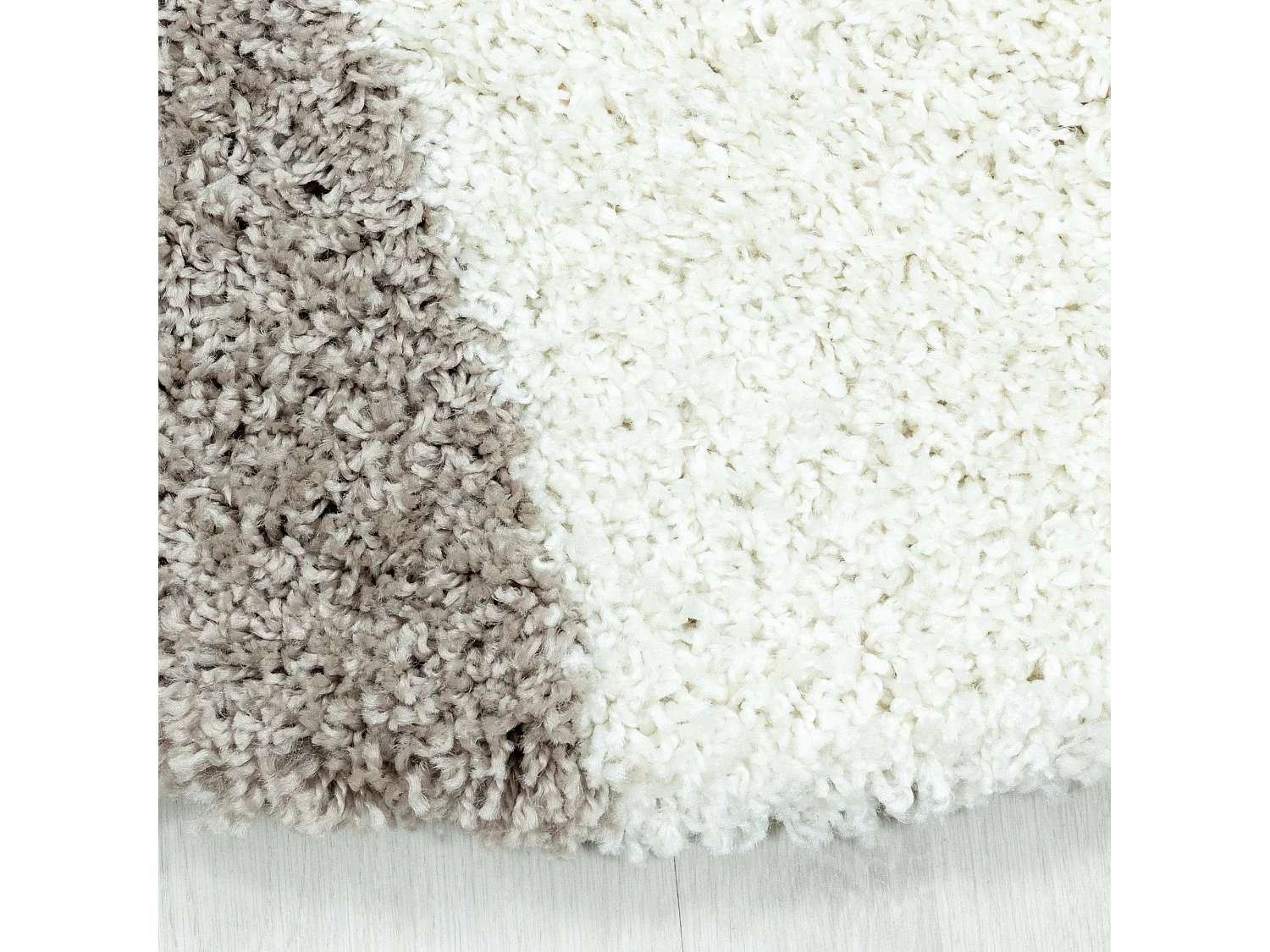 TRIANGLE - Tapis Rond à poils longs et motifs Géométrique - Beige et Blanc 120 x 120 cm