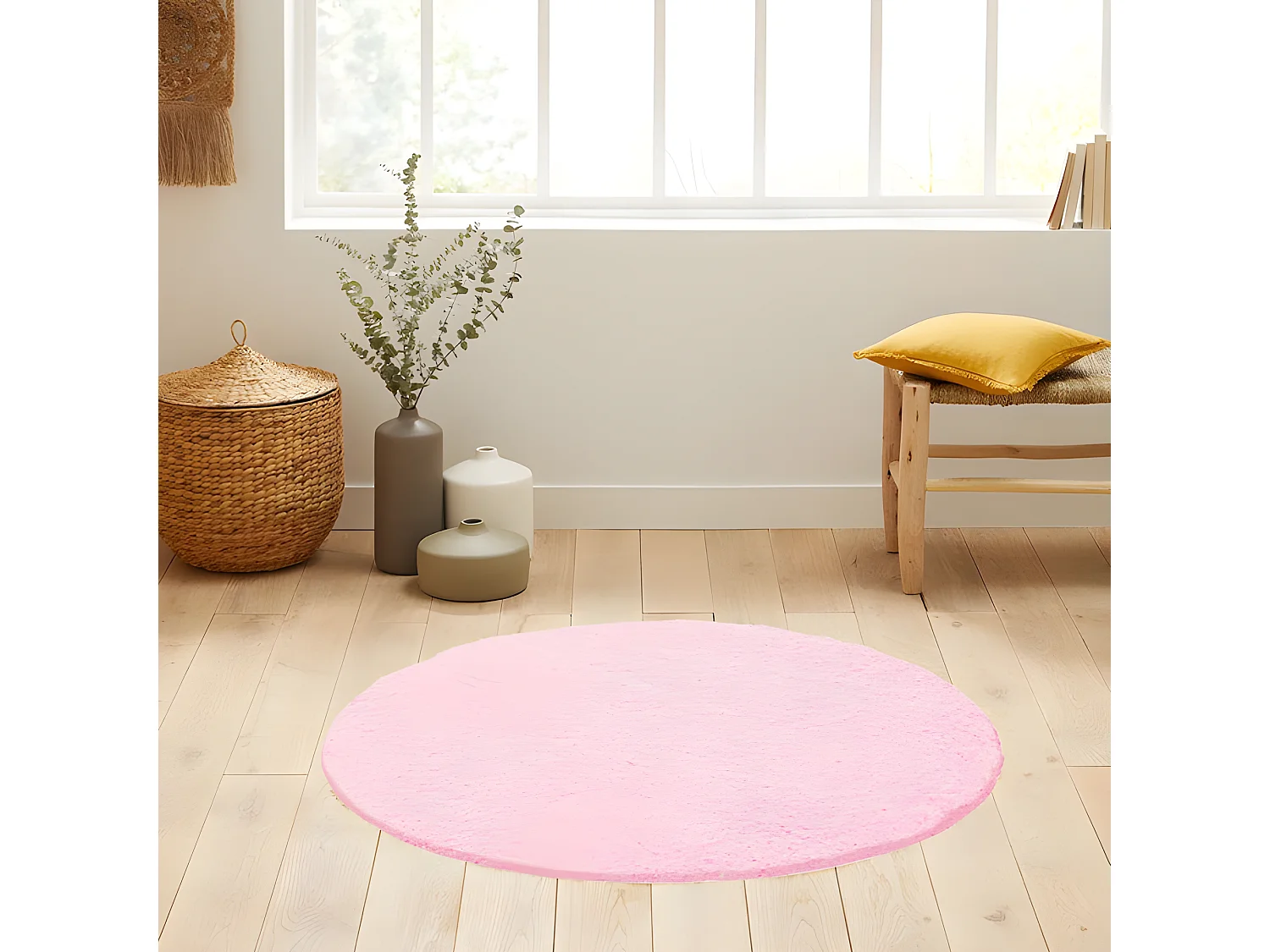 SHAGGY - Tapis Uni Rond - Rose 080 x 080 cm