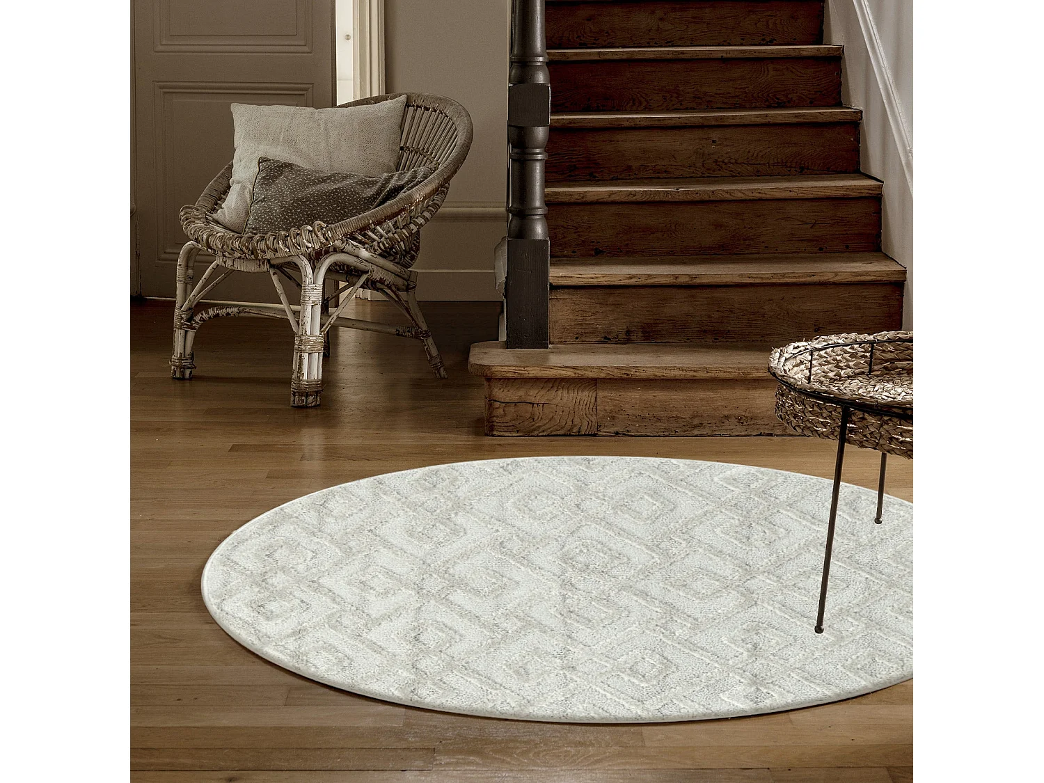 MUDA - Tapis Berbère Rond à relief - Crème 120 x 120 cm