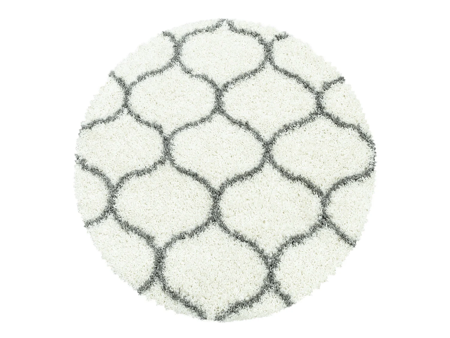 SALMA - Tapis Rond à poils longs et motifs Alhambra - Blanc et Gris 080 x 080 cm