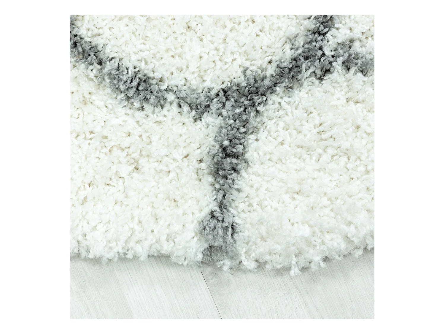 SALMA - Tapis Rond à poils longs et motifs Alhambra - Blanc et Gris 080 x 080 cm