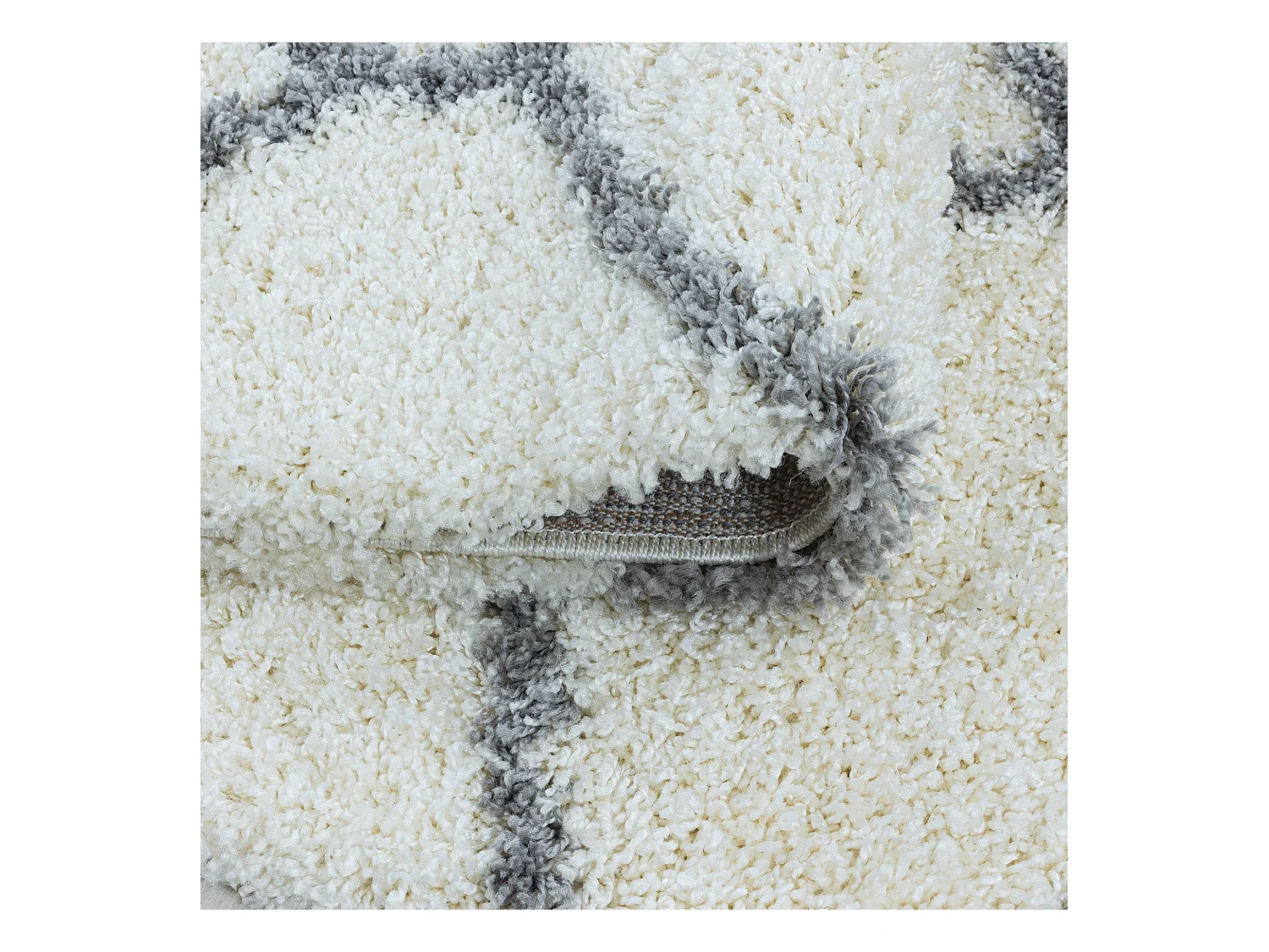 SALMA - Tapis Rond à poils longs et motifs Alhambra - Blanc et Gris 080 x 080 cm