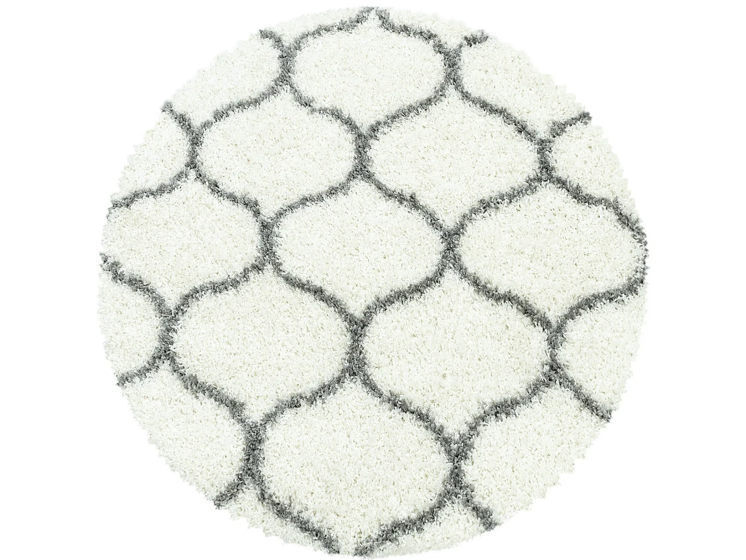 SALMA - Tapis Rond à poils longs et motifs Alhambra - Blanc et Gris 080 x 080 cm