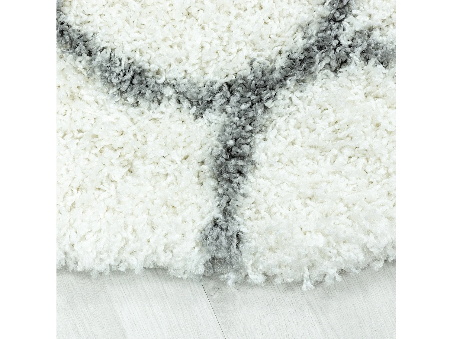 SALMA - Tapis Rond à poils longs et motifs Alhambra - Blanc et Gris 080 x 080 cm