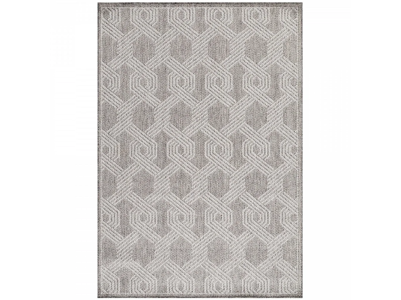 TRESS - Tapis Extérieur/Intérieur Tissé Plat - Gris & Crème 60 x 100 cm