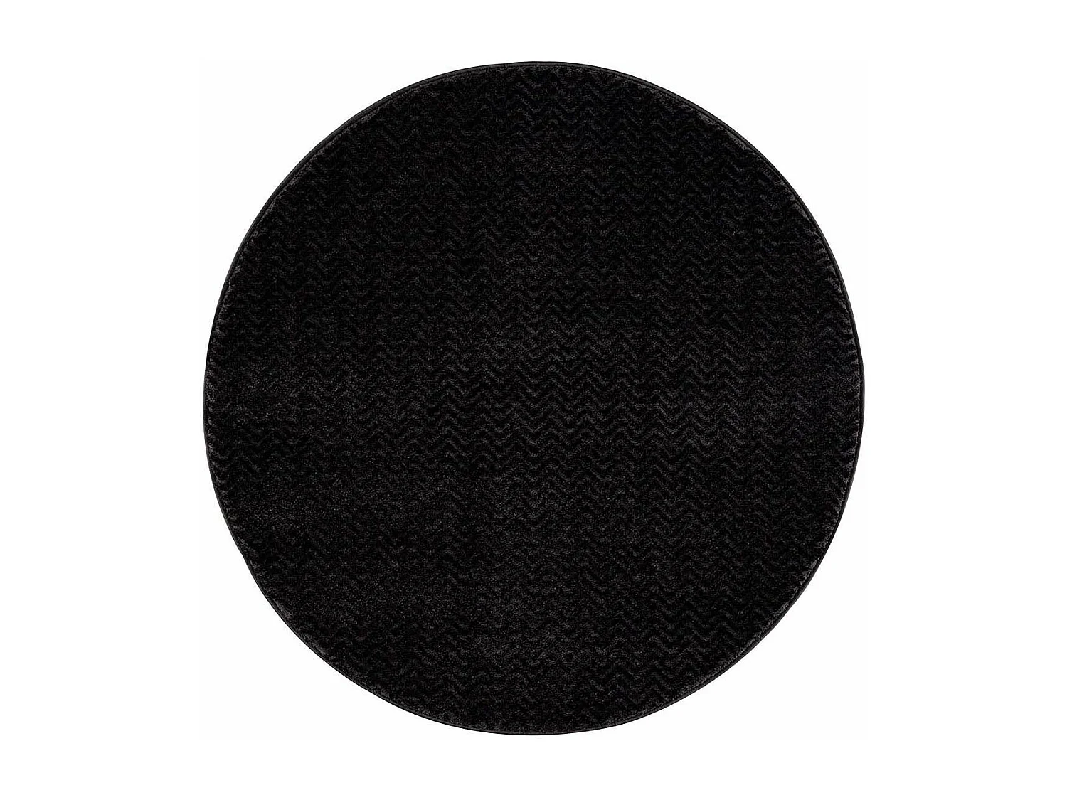 TARA - Tapis Rond uni noir à relief chevron 160x160cm