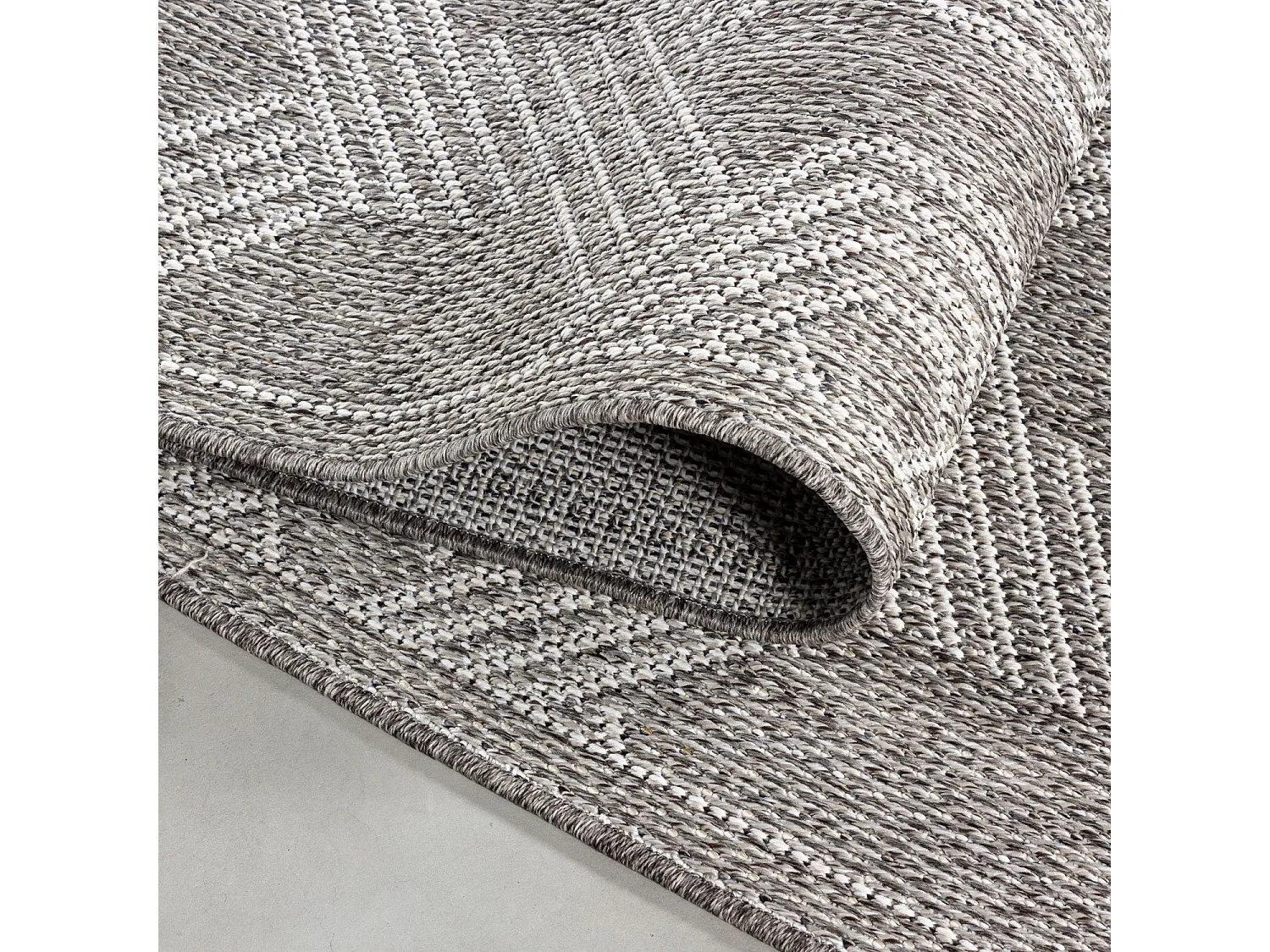 TRESS - Tapis Extérieur/Intérieur Tissé Plat - Gris & Crème 120 x 170 cm