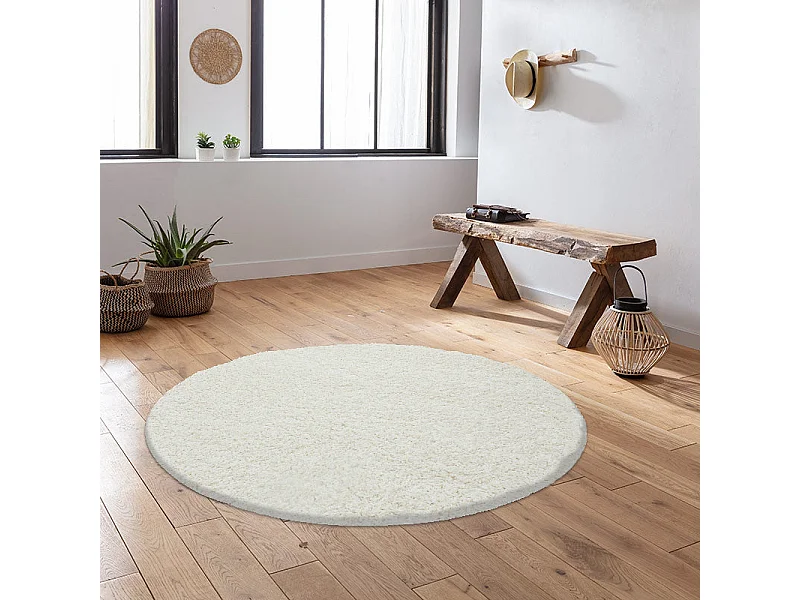 SHAGGY - Tapis Uni Rond - Blanc Ivoire 080 x 080 cm