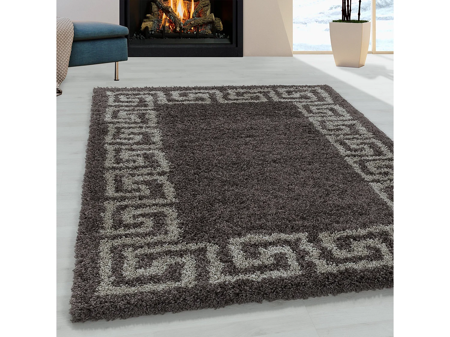 VERSA - Tapis à poils longs design - Marron et Taupe 120 x 170 cm