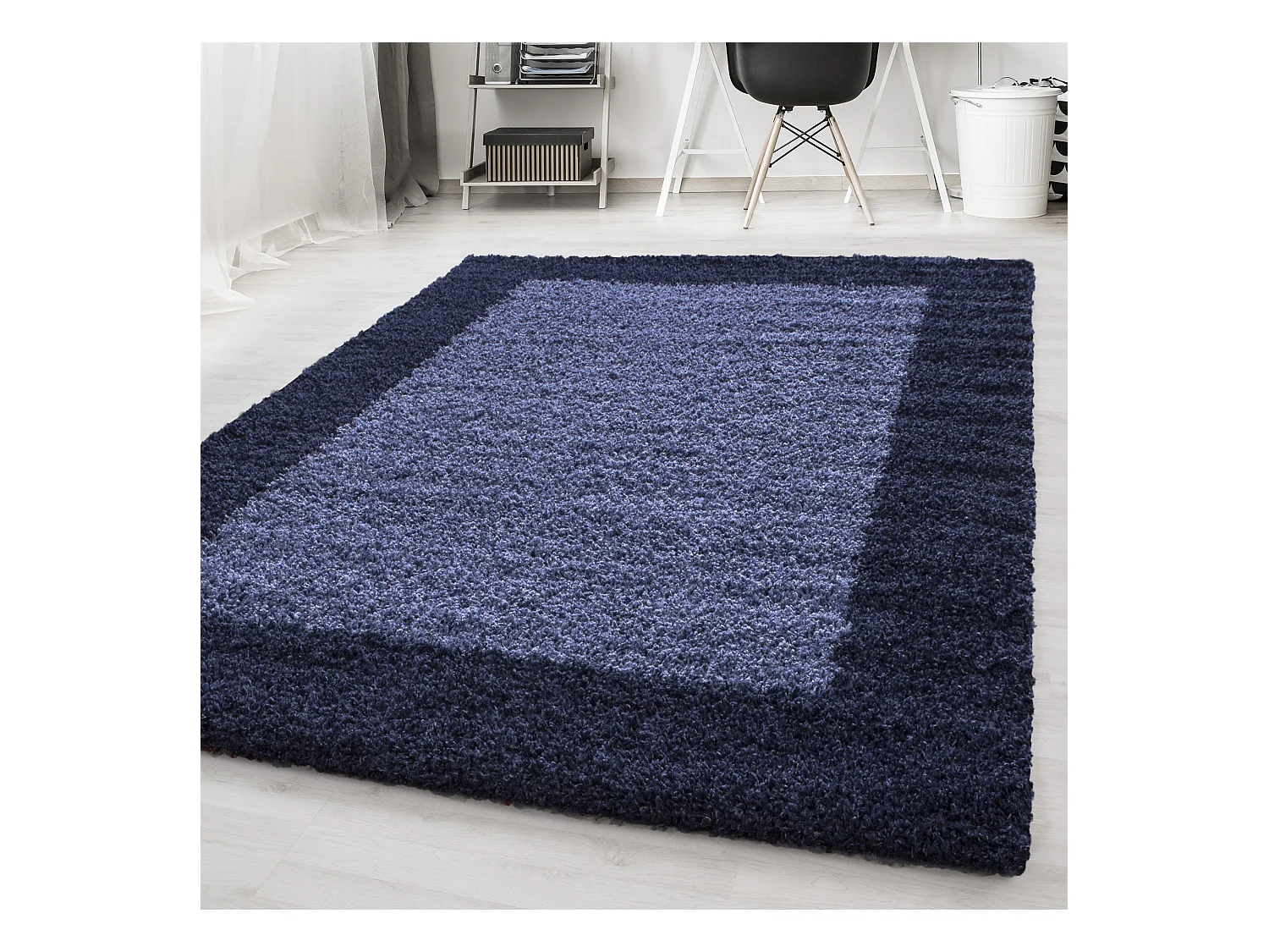 SHAGGY - Tapis à Bordures - Bleu Foncé 080 x 150 cm