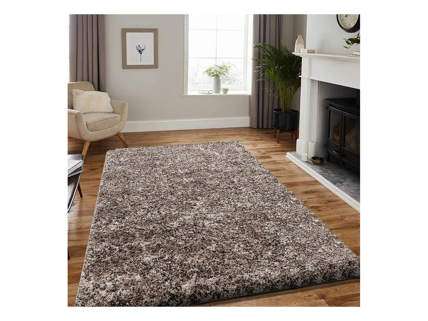 COSY - Tapis à poils longs 30mm - Beige et Blanc 140 x 200 cm