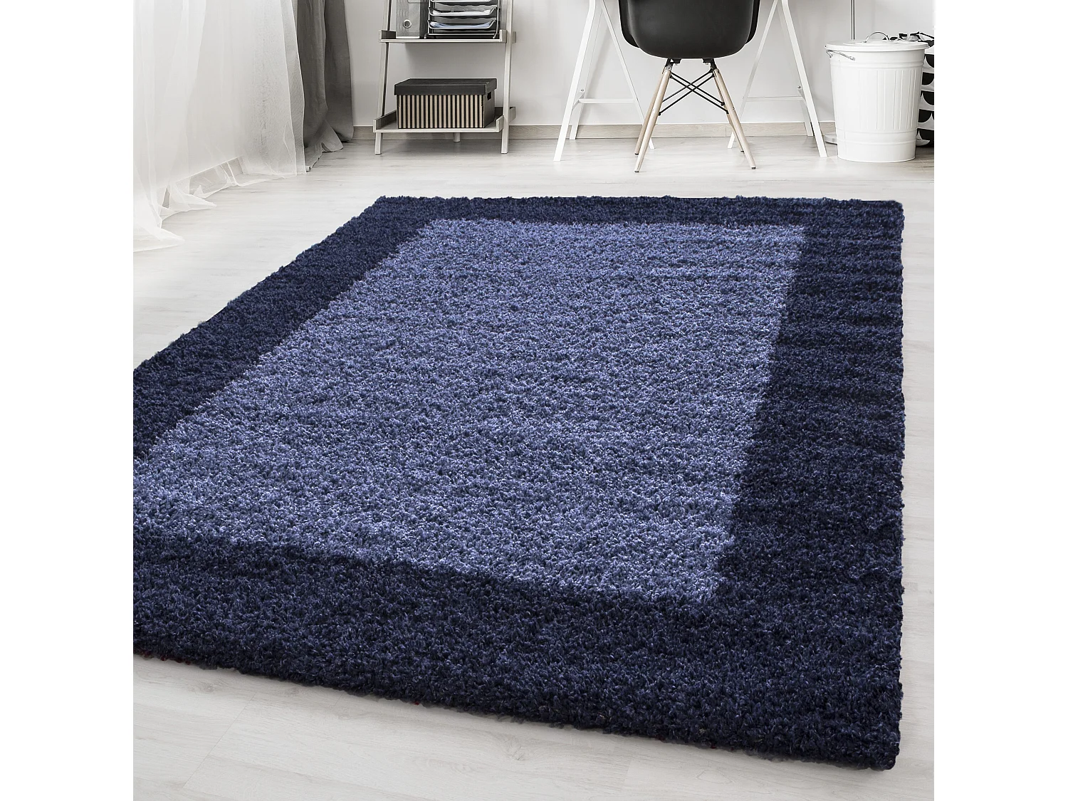 SHAGGY - Tapis à Bordures - Bleu Foncé 120 x 170 cm