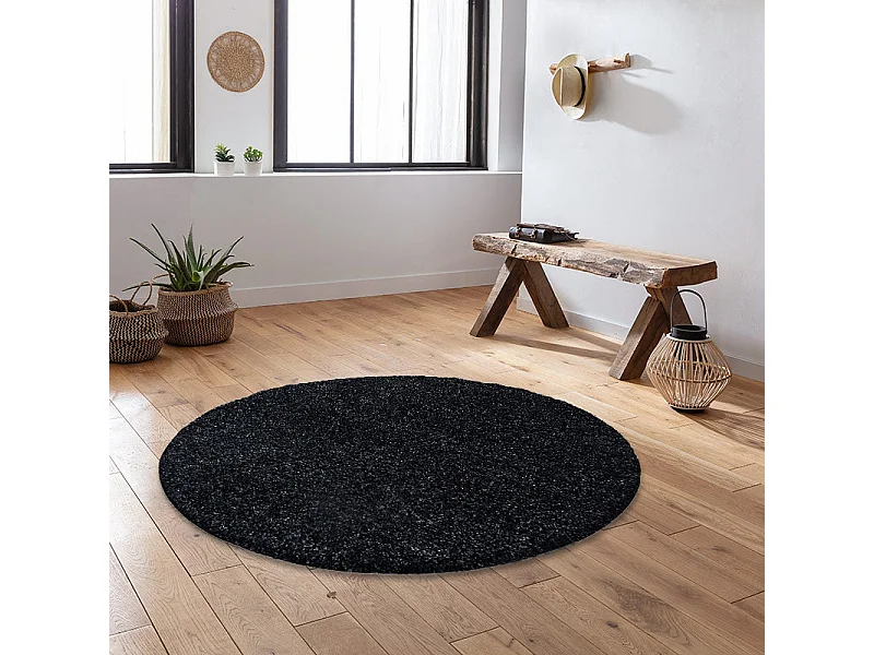 SHAGGY - Tapis Uni Rond - Anthracite 160 x 160 cm