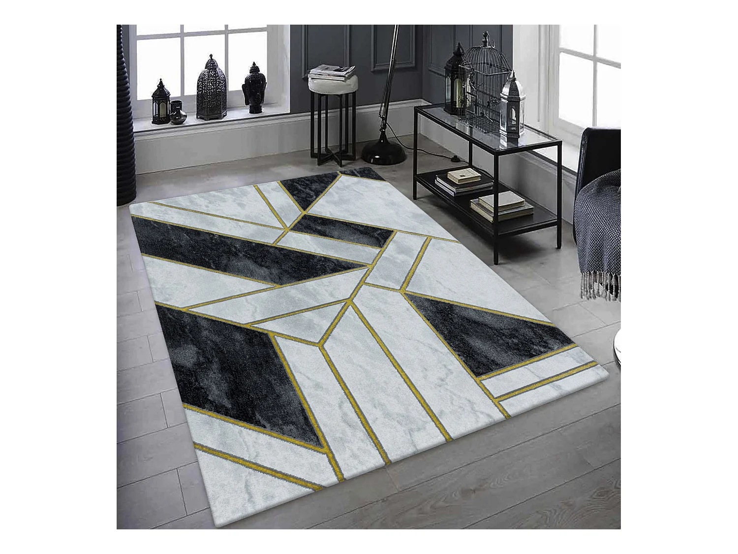 GRAFIC - Tapis effet marbre - Doré 120 x 170 cm