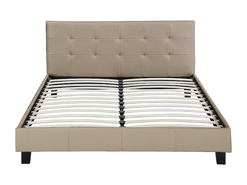 Cama "Julia" em PVC brilhante com cabeceira estofada - 140 x 190 cm - Taupe