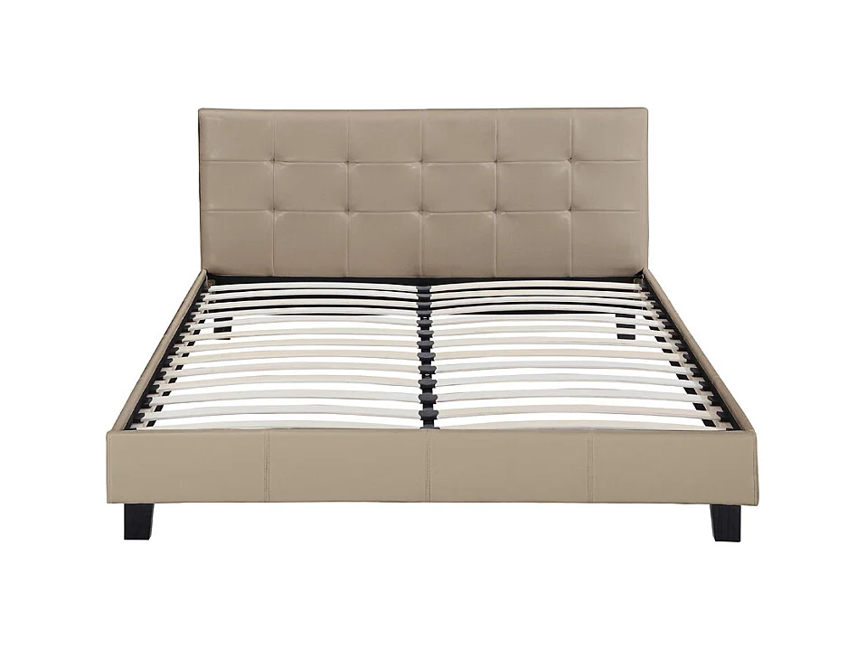 Bed "Julia" van glanzend PVC met gestoffeerd hoofdeinde - 140 x 190 cm - Taupe