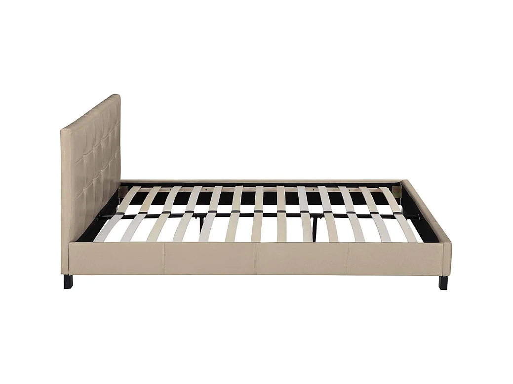 Bed "Julia" van glanzend PVC met gestoffeerd hoofdeinde - 140 x 190 cm - Taupe