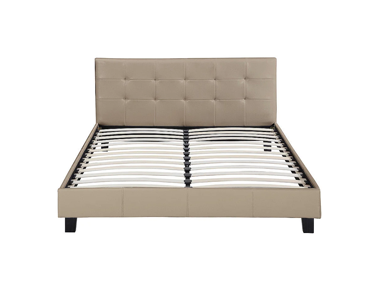 Cama de Casal em PVC "Julia" - Taupe - 140 x 190 cm - Cabeceira Capitonê - Acabamento Fosco