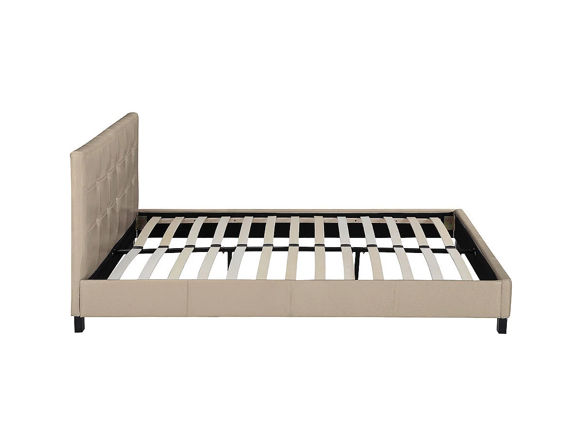 Cama de Casal em PVC "Julia" - Taupe - 140 x 190 cm - Cabeceira Capitonê - Acabamento Fosco