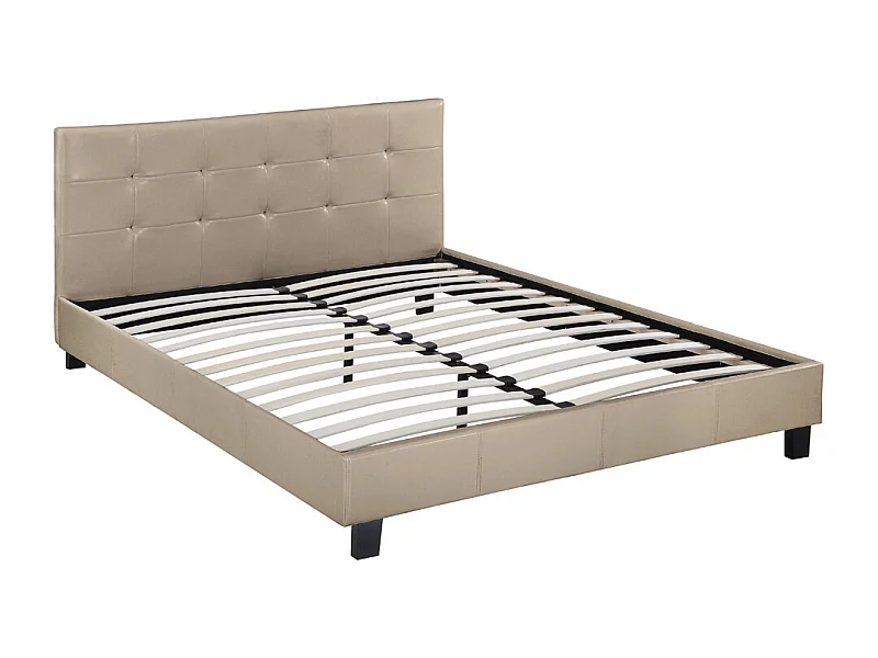 Bed "Julia" van glanzend PVC met gestoffeerd hoofdeinde - 140 x 190 cm - Taupe