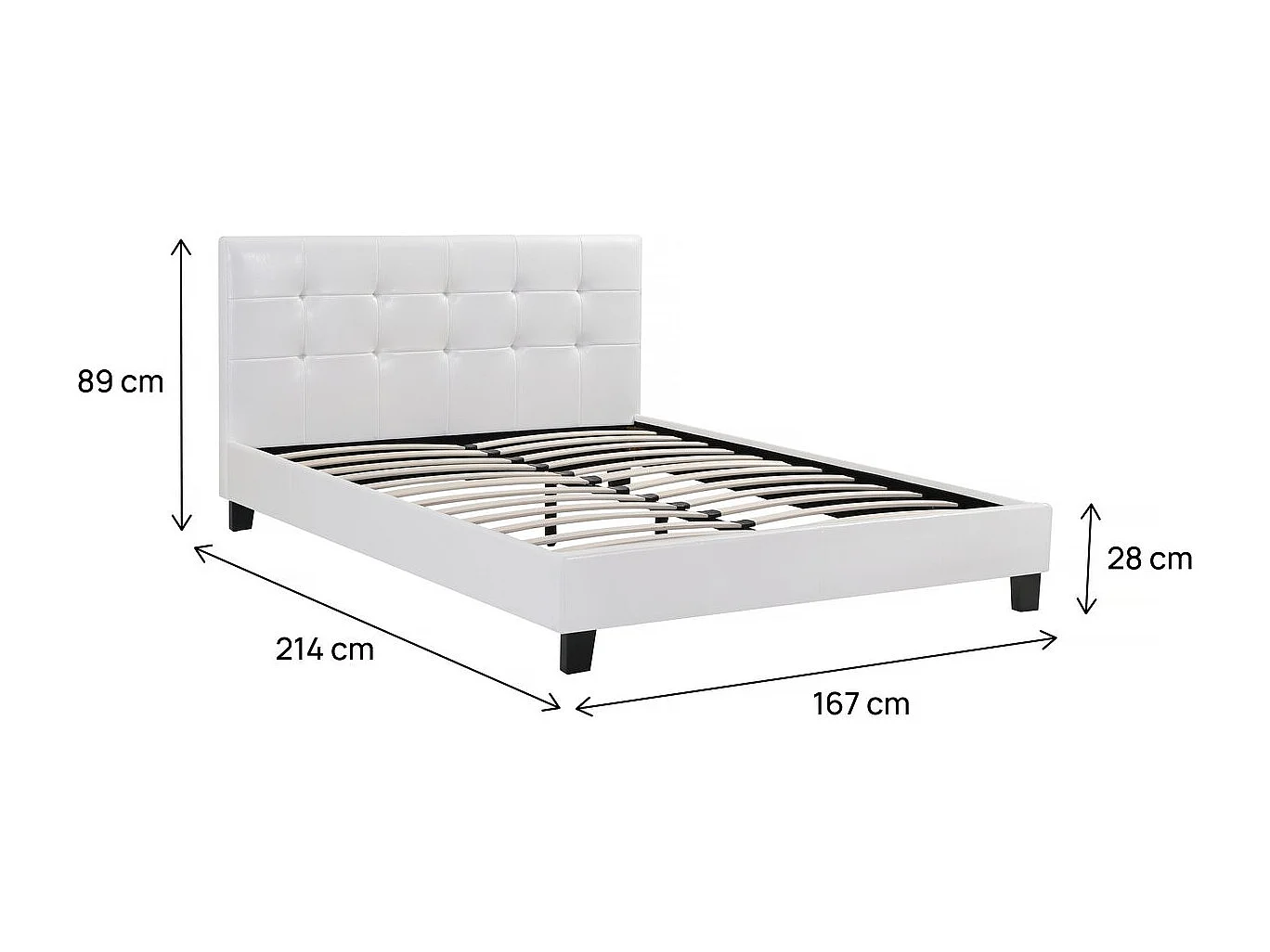 Bed "Julia" van wit PVC met gewatteerd hoofdeinde - 160 x 200 cm