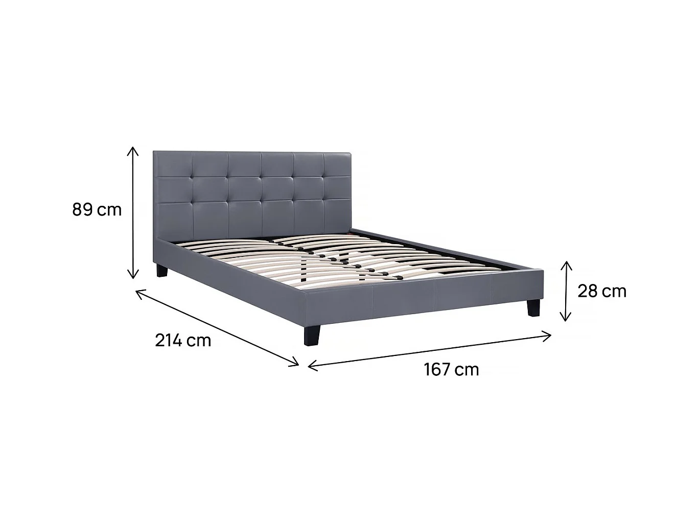 Cama "Julia" em PVC Cinza Claro com Cabeceira Estofada e Estrado - 160 x 200 cm