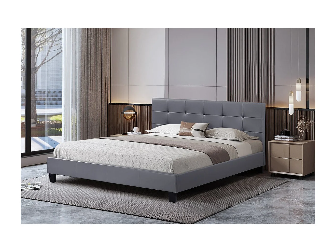 Lit double en pvc "Julia" - 160 x 200 - Gris clair