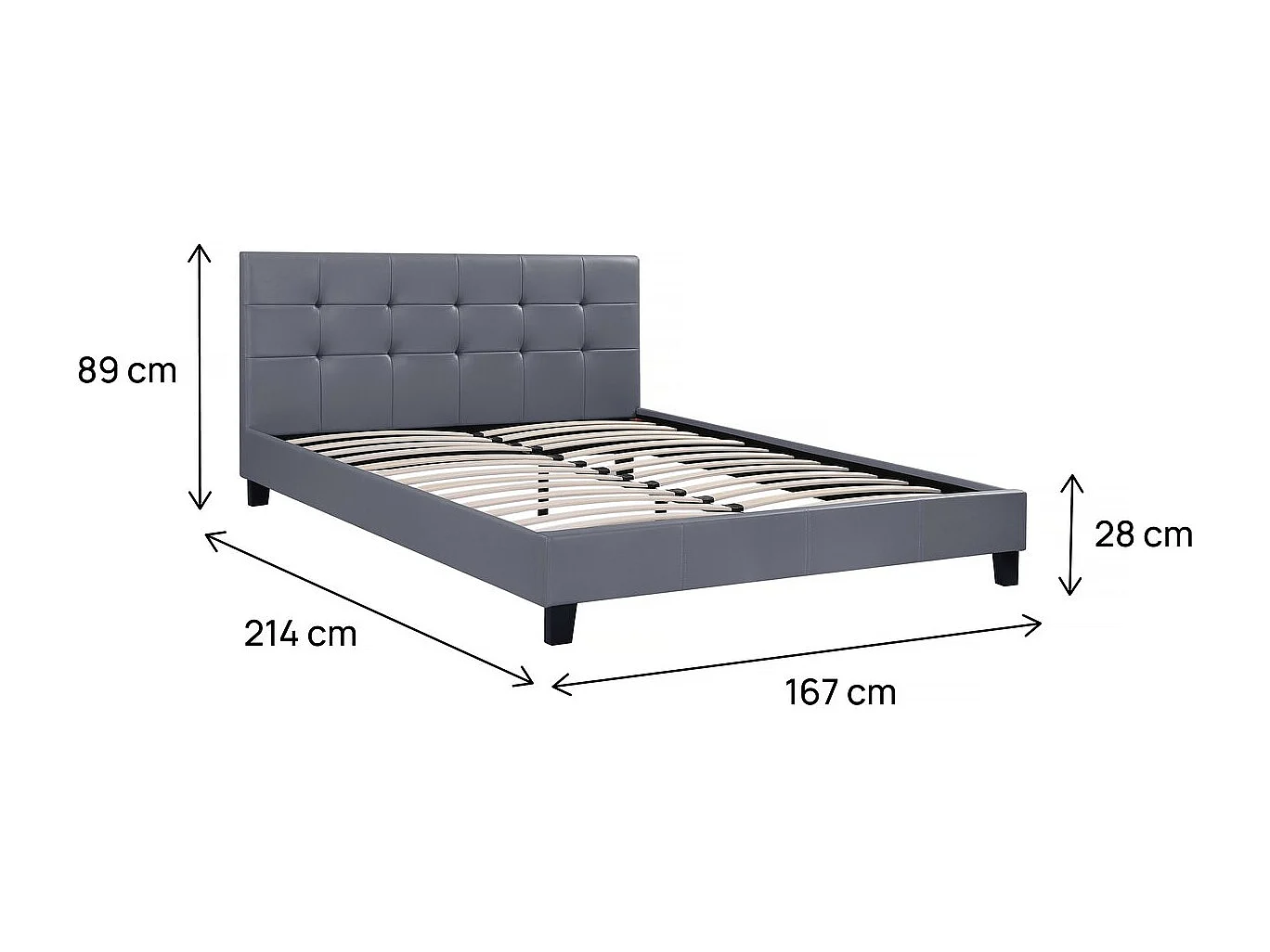 Lit double en pvc "Julia" - 160 x 200 - Gris clair