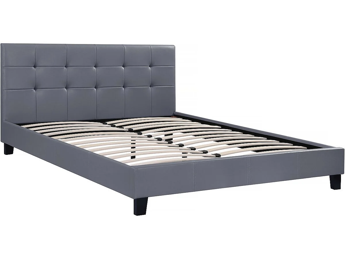 Cama de Casal "Julia" em PVC - 160 x 200 - Cabeceira Capitonê Cinza Claro - Acabamento Fosco - Estrado Incluído
