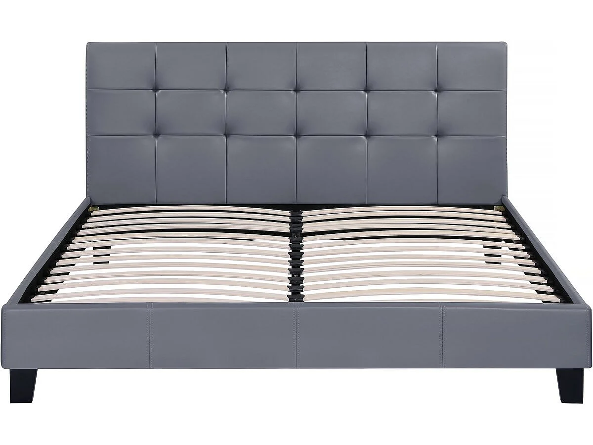 Cama de Casal "Julia" em PVC - 160 x 200 - Cabeceira Capitonê Cinza Claro - Acabamento Fosco - Estrado Incluído