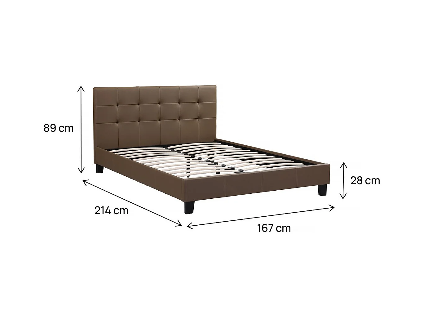 Cama "Julia" em PVC marrom com cabeceira estofada - 160 x 200 cm