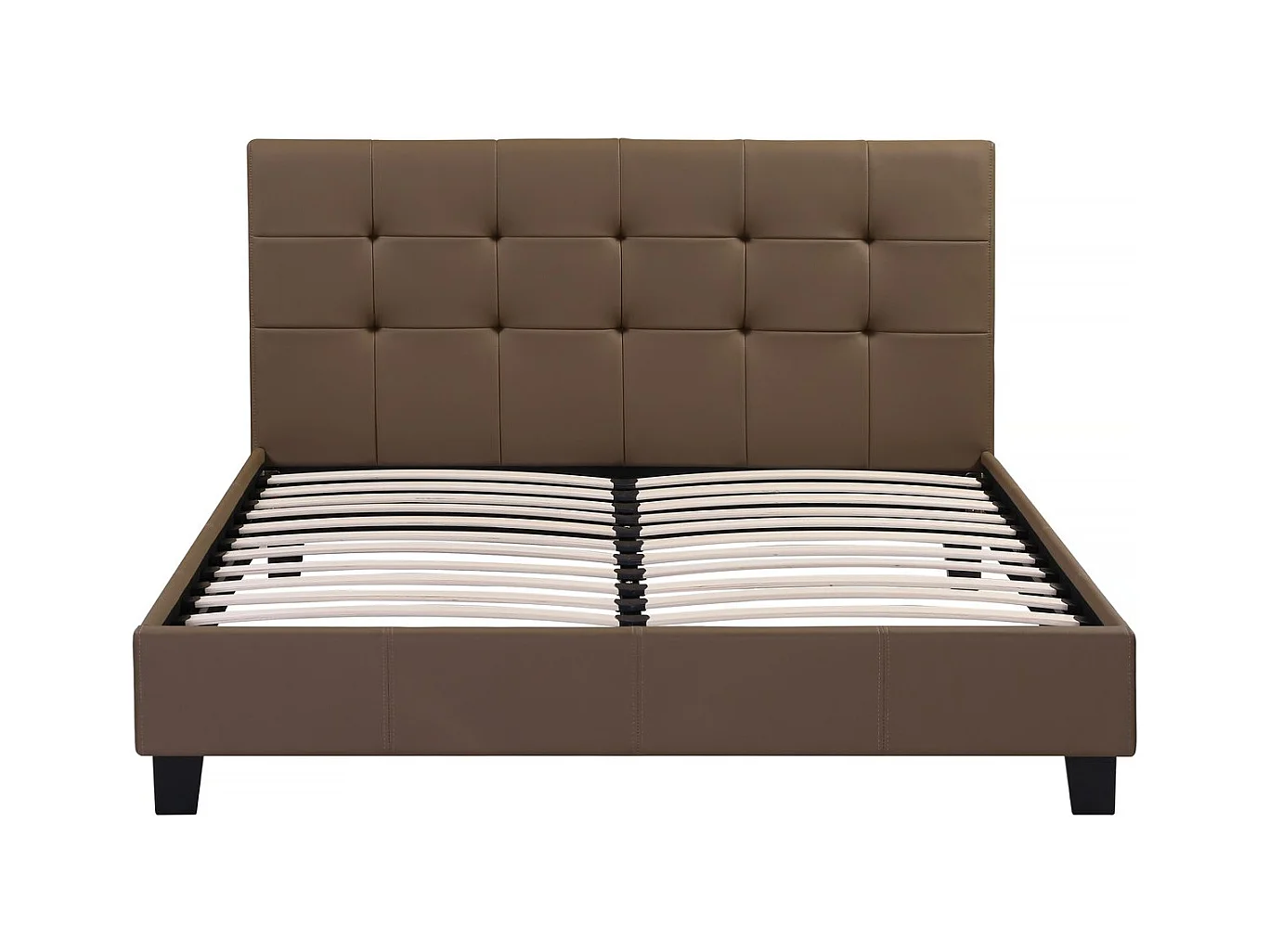 Cama "Julia" em PVC marrom com cabeceira estofada - 160 x 200 cm