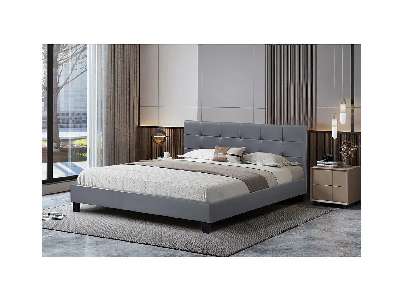 Lit double en pvc "Julia" - 140 x 190 cm - Gris