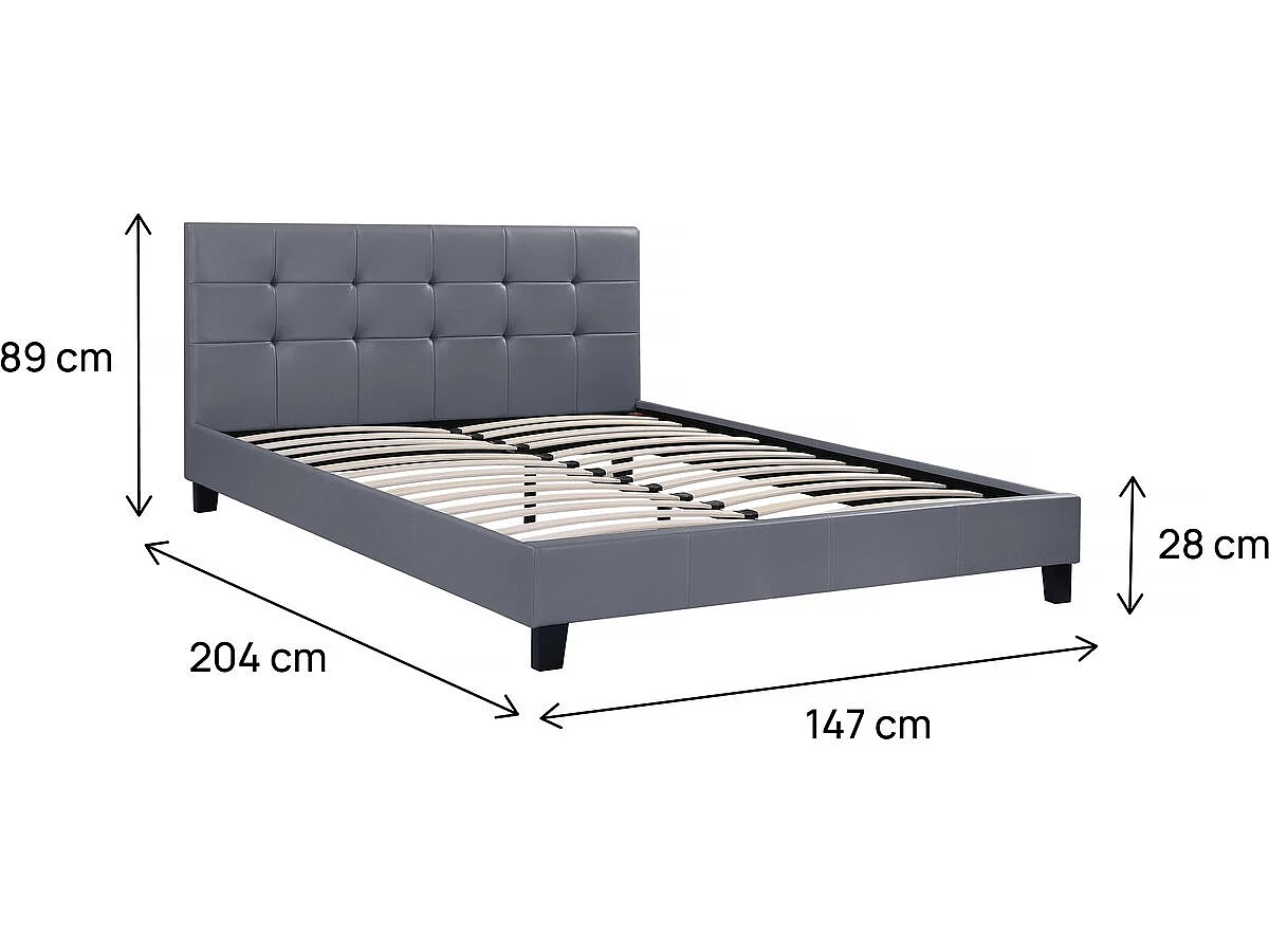 Lit double en pvc "Julia" - 140 x 190 cm - Gris