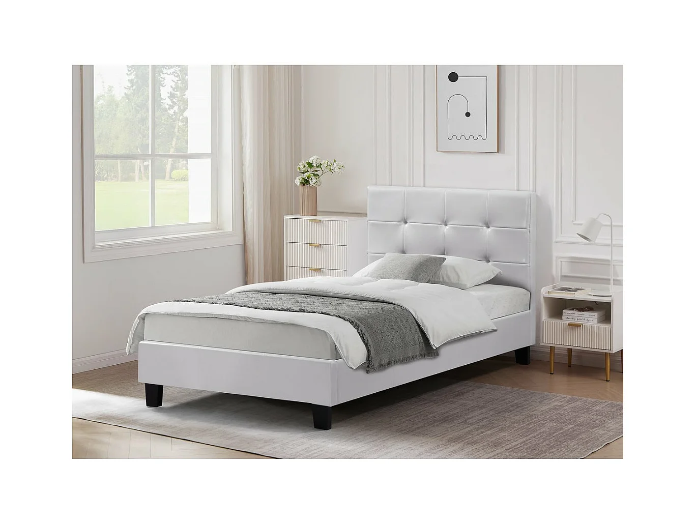 Cama "Julia" PVC Branca com Cabeceira Estofada - 90 x 190 cm