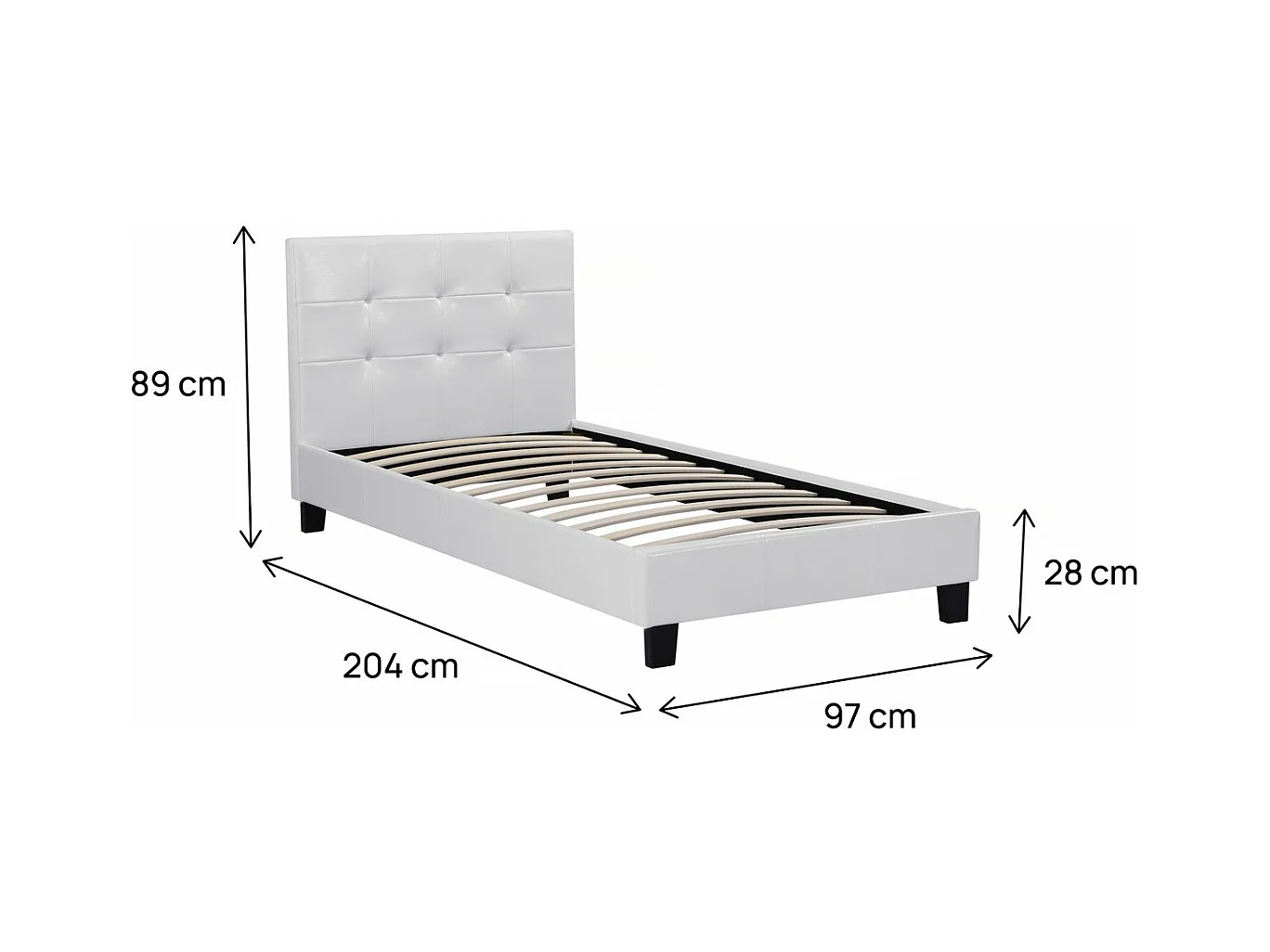 Cama "Julia" PVC Branca com Cabeceira Estofada - 90 x 190 cm