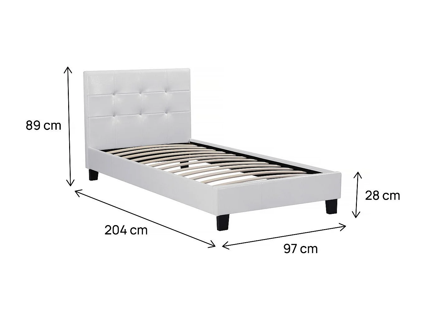 Lit simple en pvc "Julia" - 90 x 190 cm - Blanc