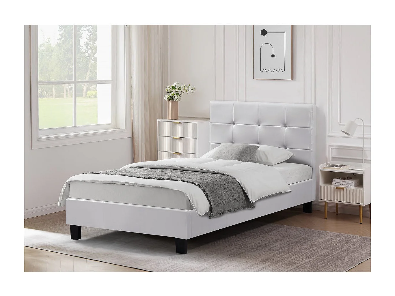 Lit simple en pvc "Julia" - 90 x 190 cm - Blanc