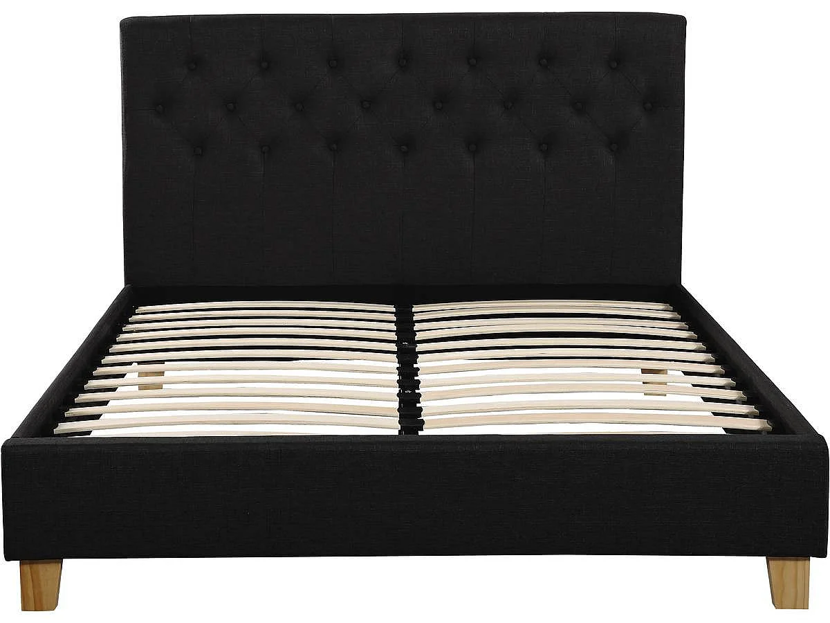 Cama de Casal "Emmy" - Cinza - 140 x 190 cm - Design Elegante com Pernas de Pino e Estrutura Resistente