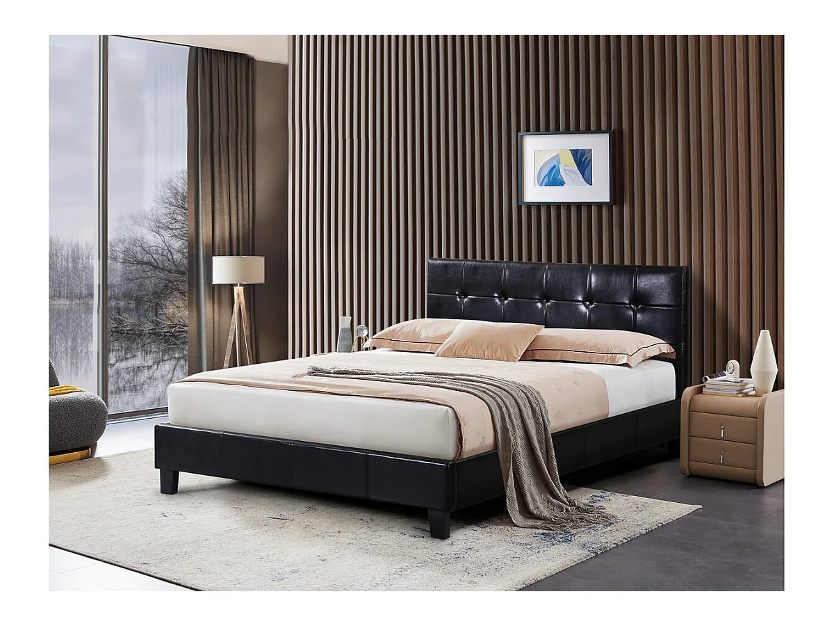 Lit double en pvc "Julia" - 140 x 190 cm - Noir