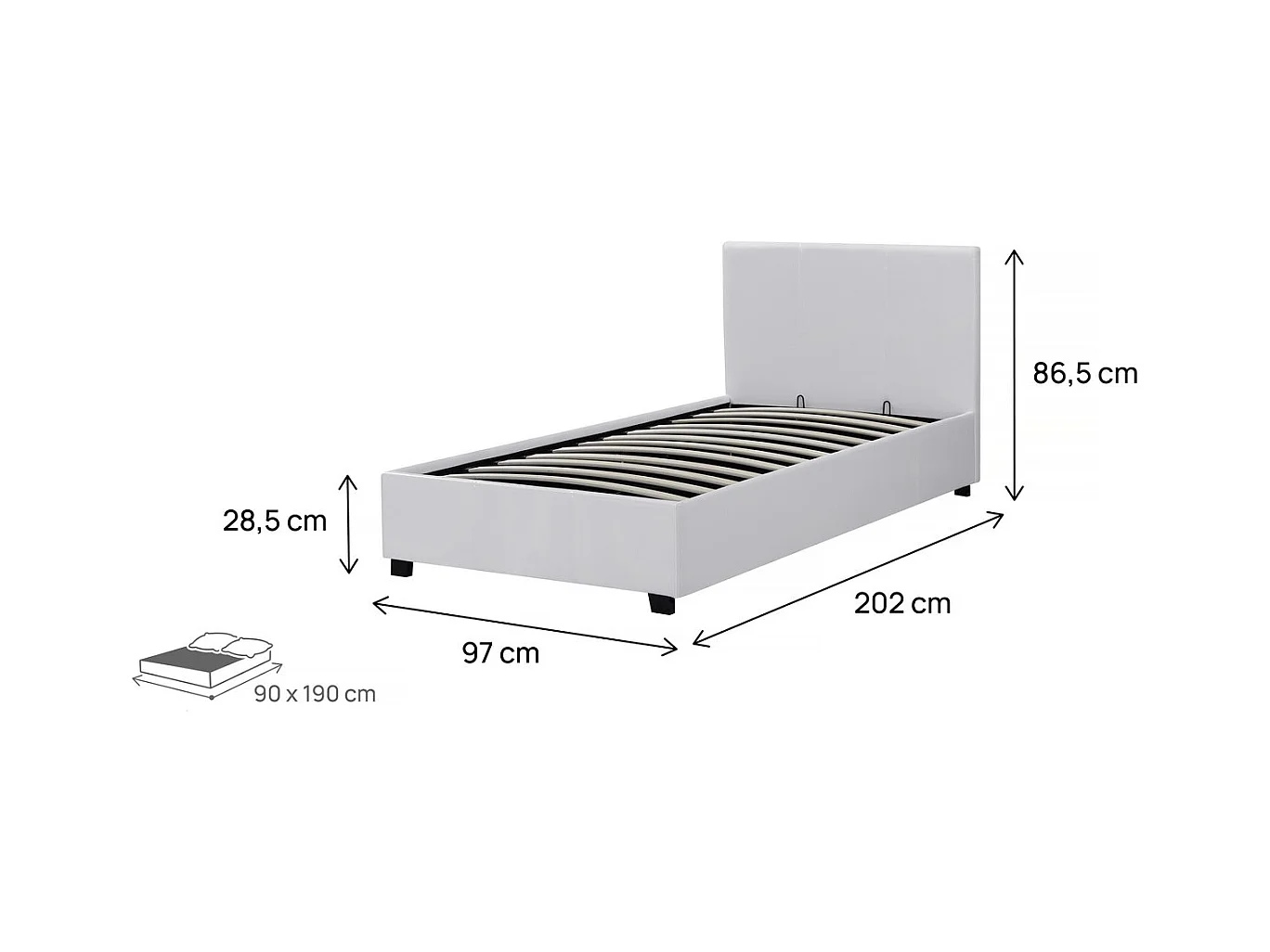 Letto con contenitore "Carla" - Bianco - 90 x 190 cm