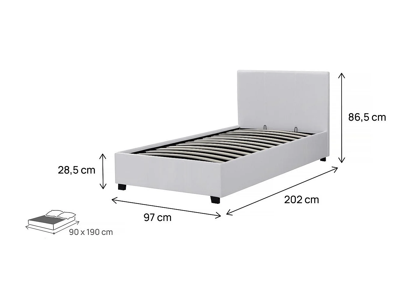 Bed met opbergruimte "Carla" wit 90x190 cm