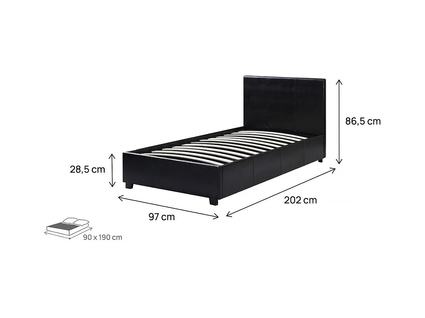 Letto con contenitore  "Carla" - 90 x 190 cm- Nero