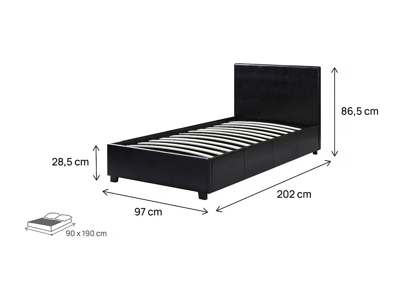 Letto con contenitore  "Carla" - 90 x 190 cm- Nero