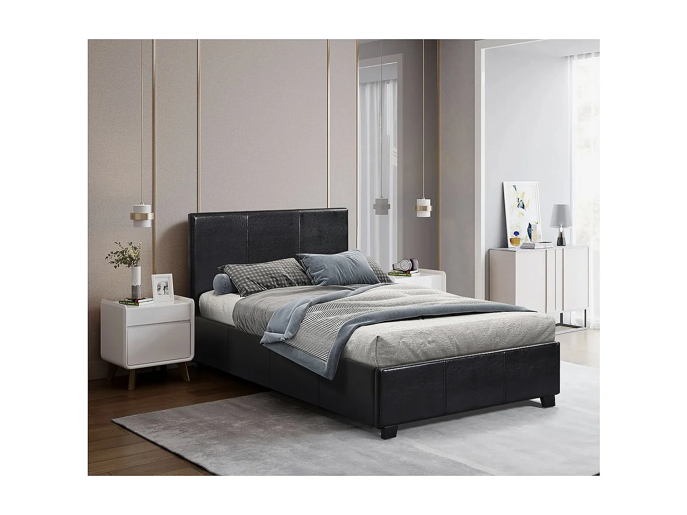 Bed "Carla" met geïntegreerde opbergruimte - 90 x 190 cm - Zwart